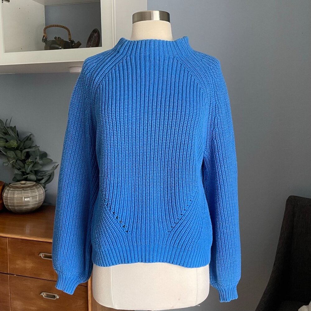 Moussy Blue Ribbed Knit Sweater Cotton Blend Chunky
